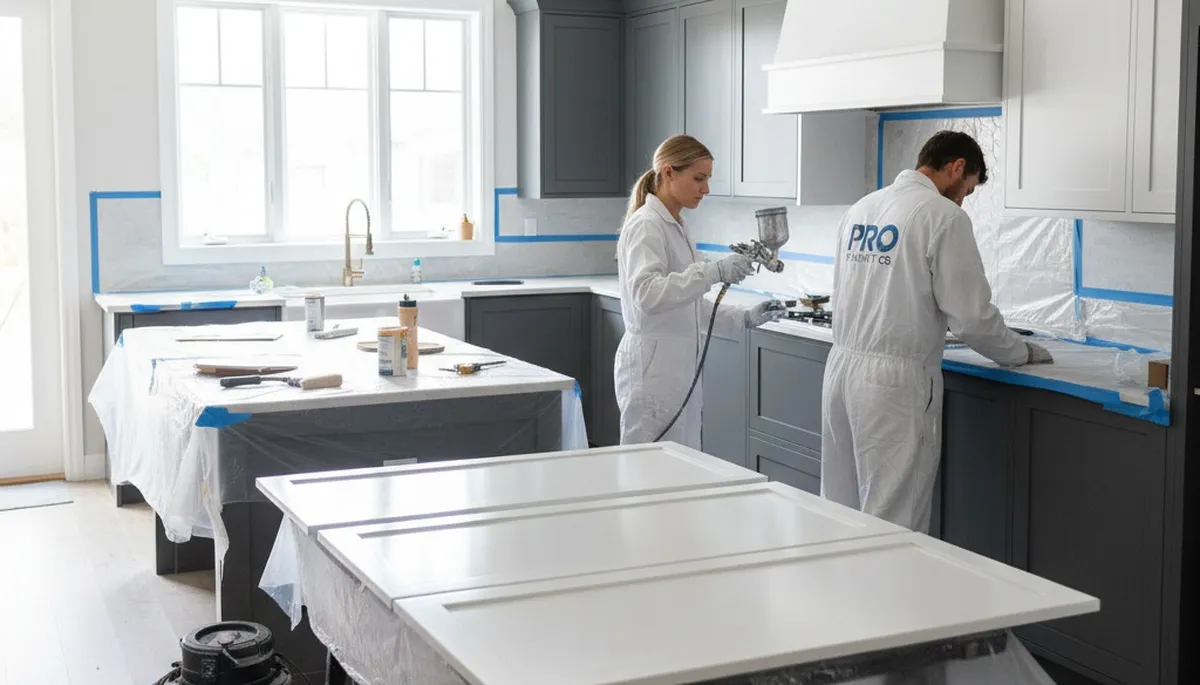 Professional cabinet painting in Savannah, GA kitchen with smooth durable coastal finish