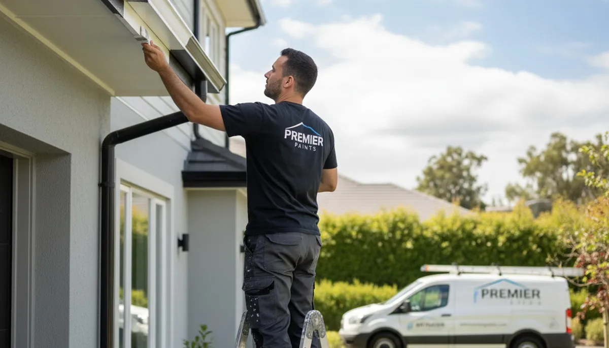 Professional gutter painting on a coastal home in Savannah, GA by expert house painters