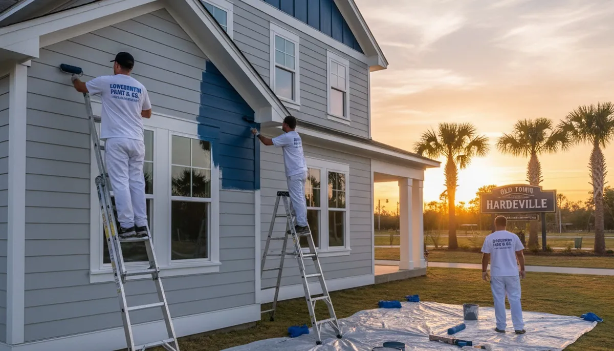 Professional house painters working on residential exterior in Savannah, GA