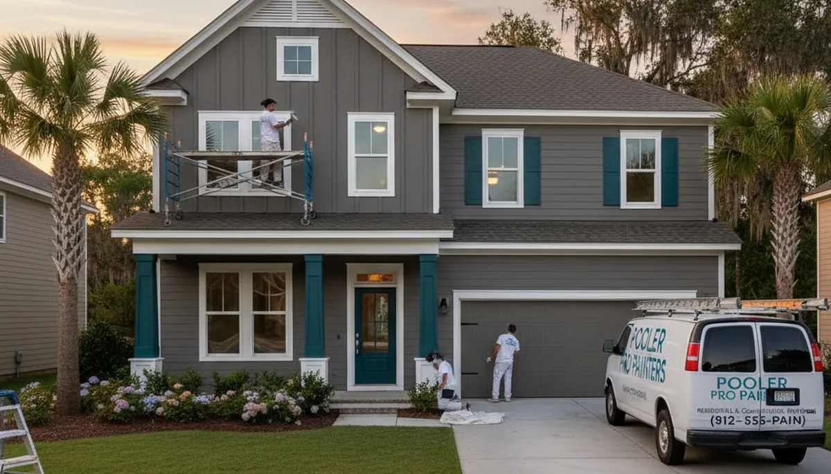Professional house painters working on exterior home in Savannah GA