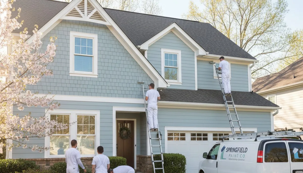 House painters in Savannah, GA painting a home exterior for a professional residential finish