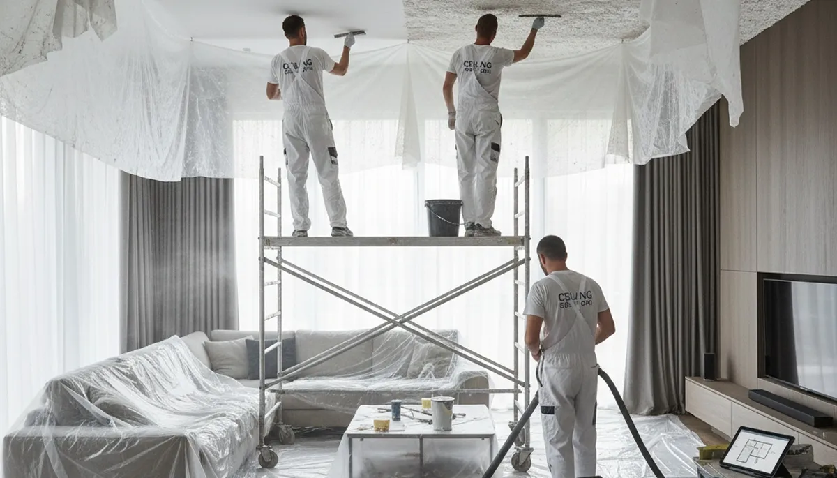 Professional popcorn ceiling removal in Savannah, GA home for smooth modern interior finish